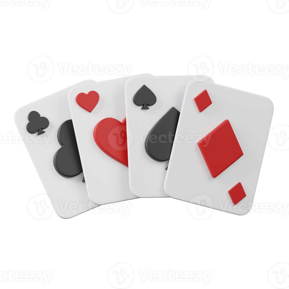 Set of poker playing cards isolated. Casino and gambling icon. 3D illustration png