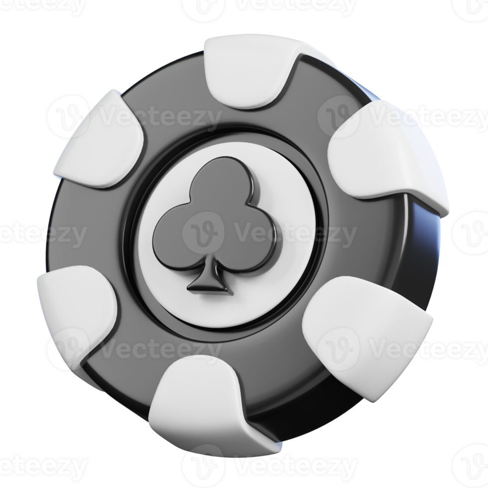 Clubs poker chip isolated. Casino and gambling icon. 3D illustration png