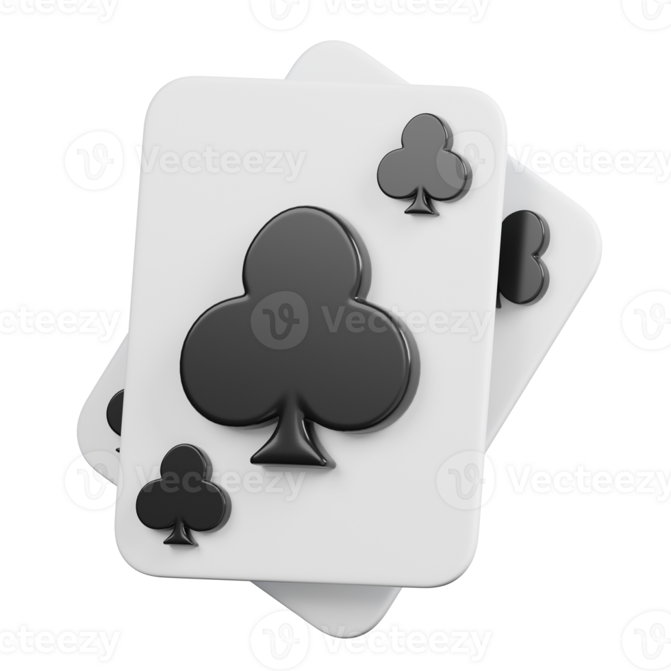 Playing cards clubs isolated. Casino and gambling icon. 3D illustration png