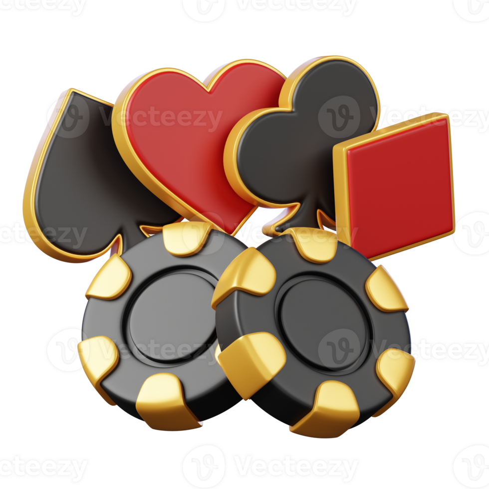 Suit of poker playing card symbol with casino chips isolated. Casino and gambling icon. 3D illustration png