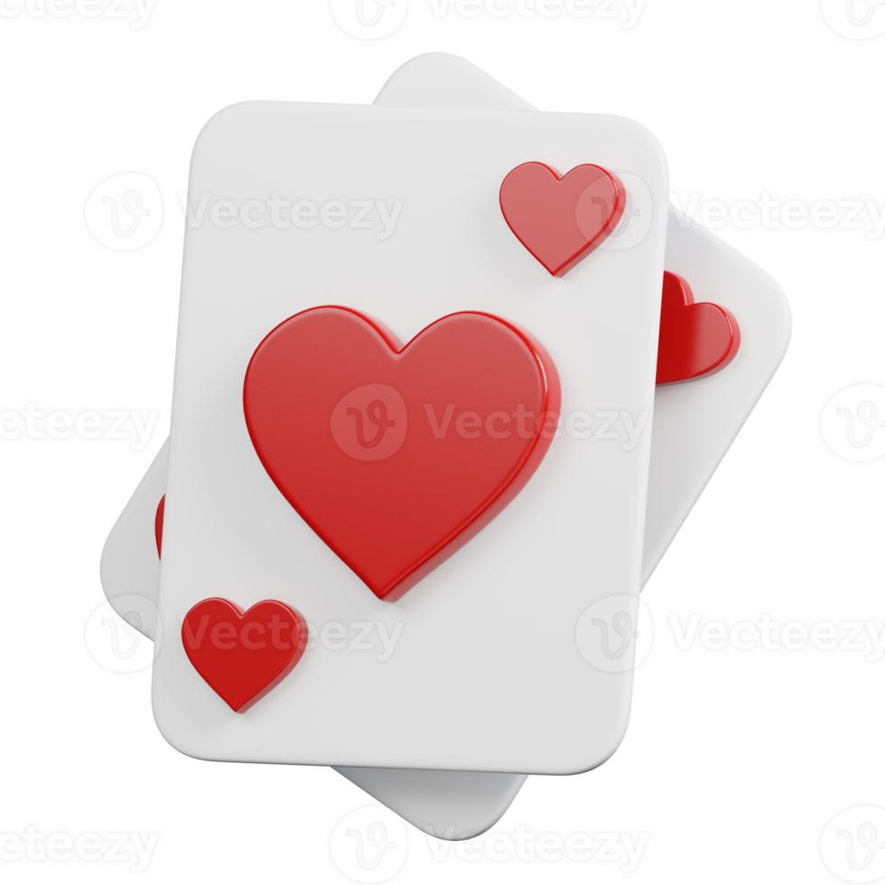 Playing cards hearts isolated. Casino and gambling icon. 3D illustration png