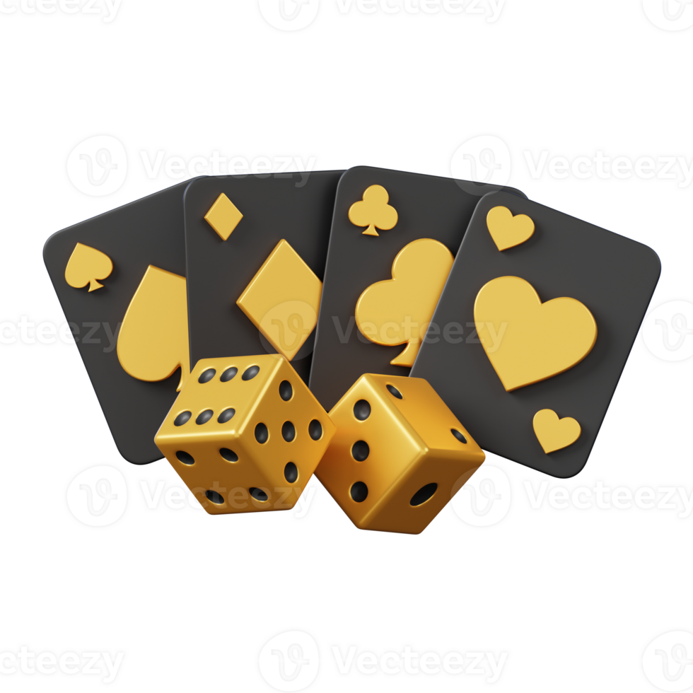 Set of poker playing cards with dice cube isolated. Casino and gambling icon. 3D illustration png