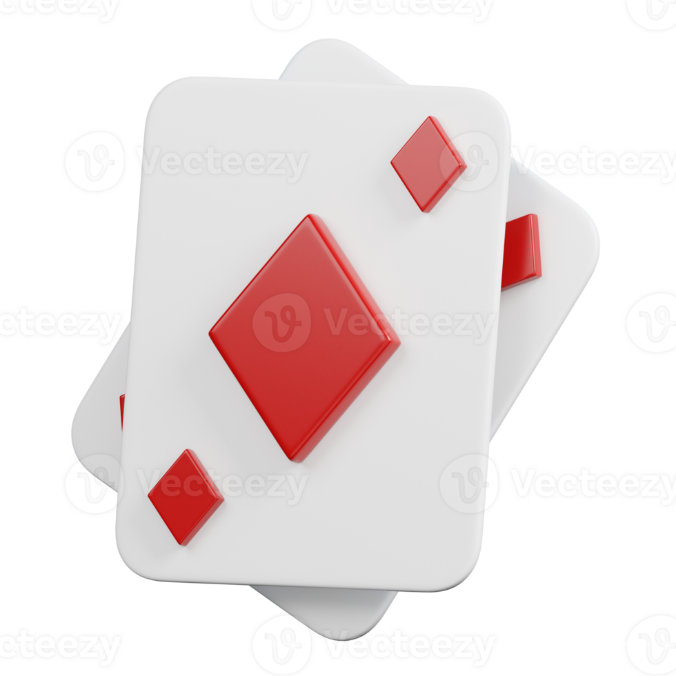 Playing cards diamonds isolated. Casino and gambling icon. 3D illustration png