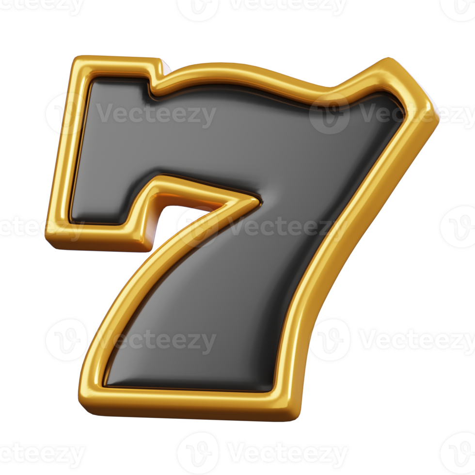 Lucky number seven isolated on black background. 3D illustration png