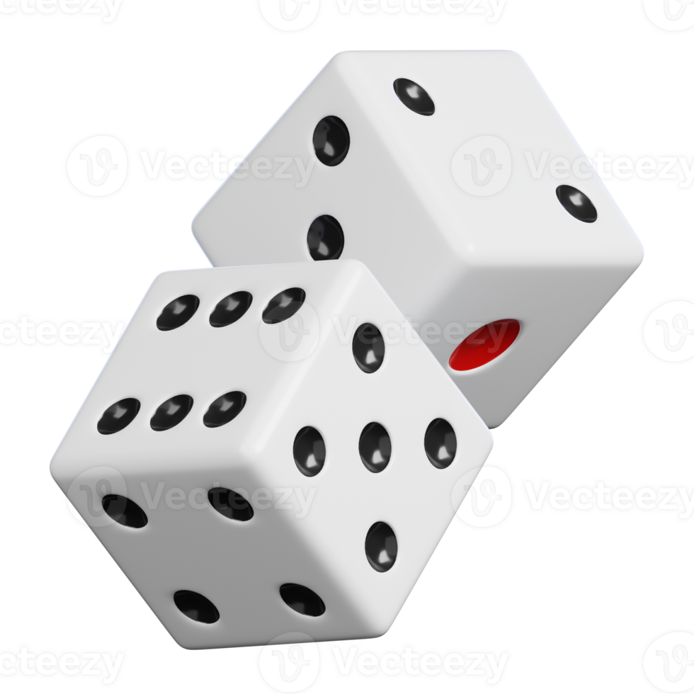 Dice cube isolated on black background. Casino and gambling icon. 3D illustration png
