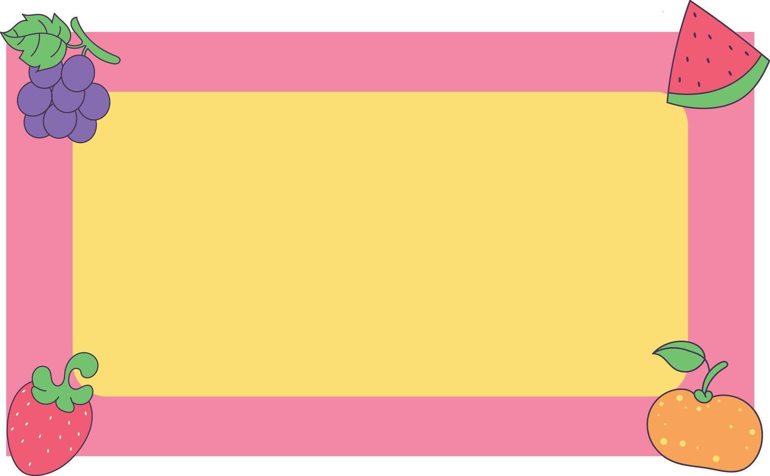 cute fruits, strawberry, watermelon, grapes, and orange in every corner of the banner vector
