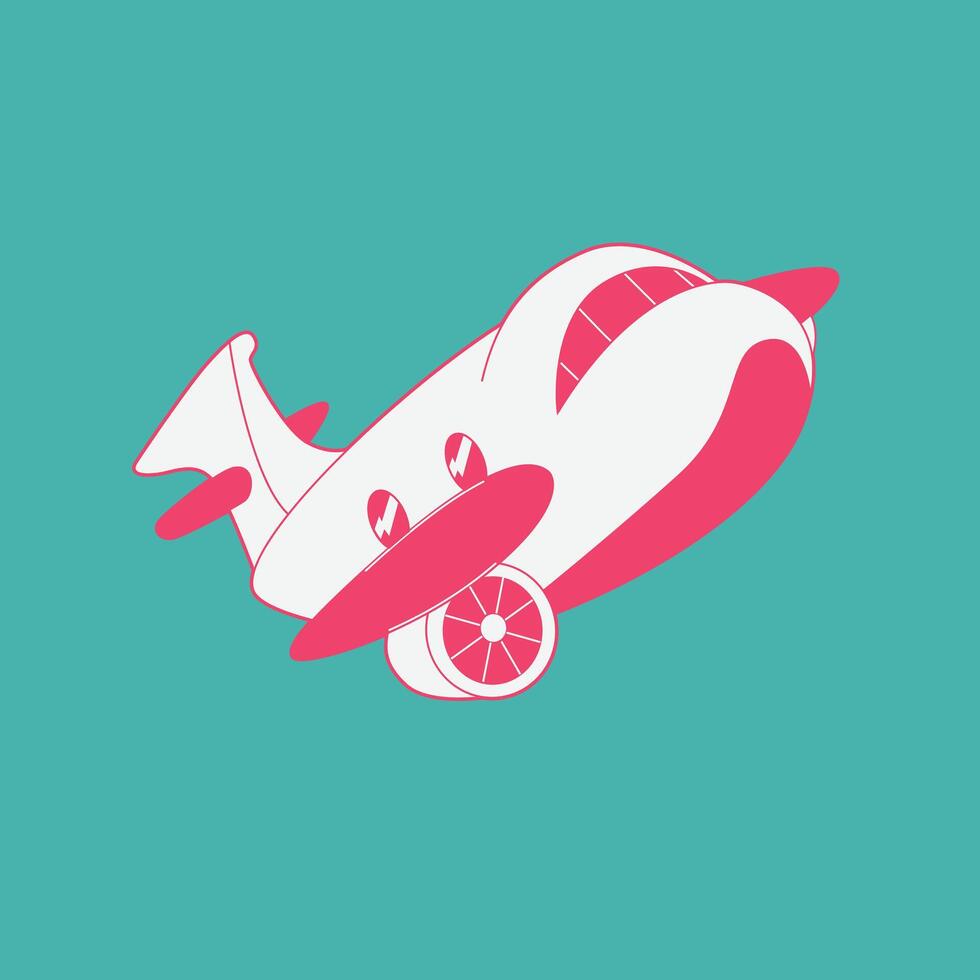 a cartoon drawing of a plane with a face on it vector