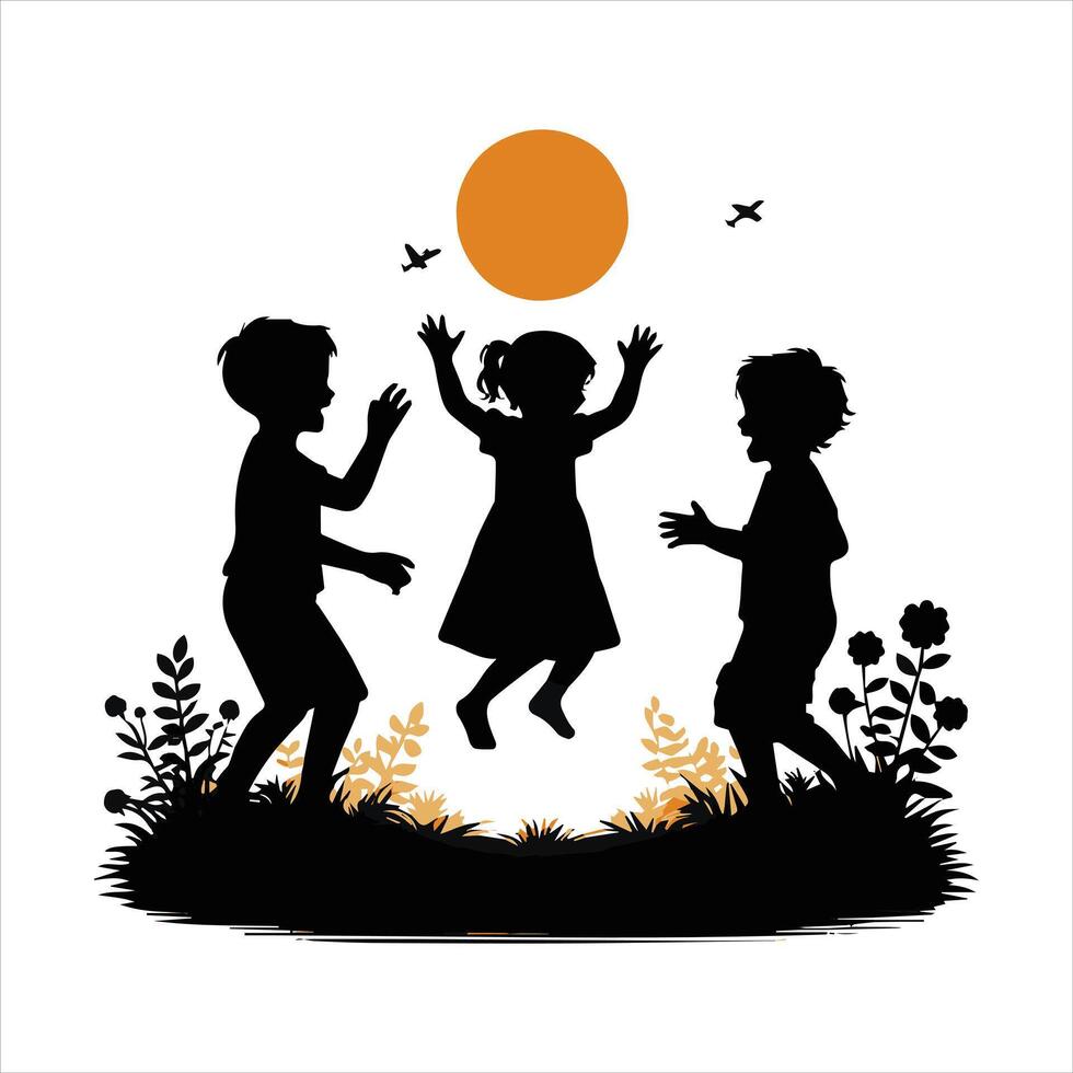 Play children silhouette black vector