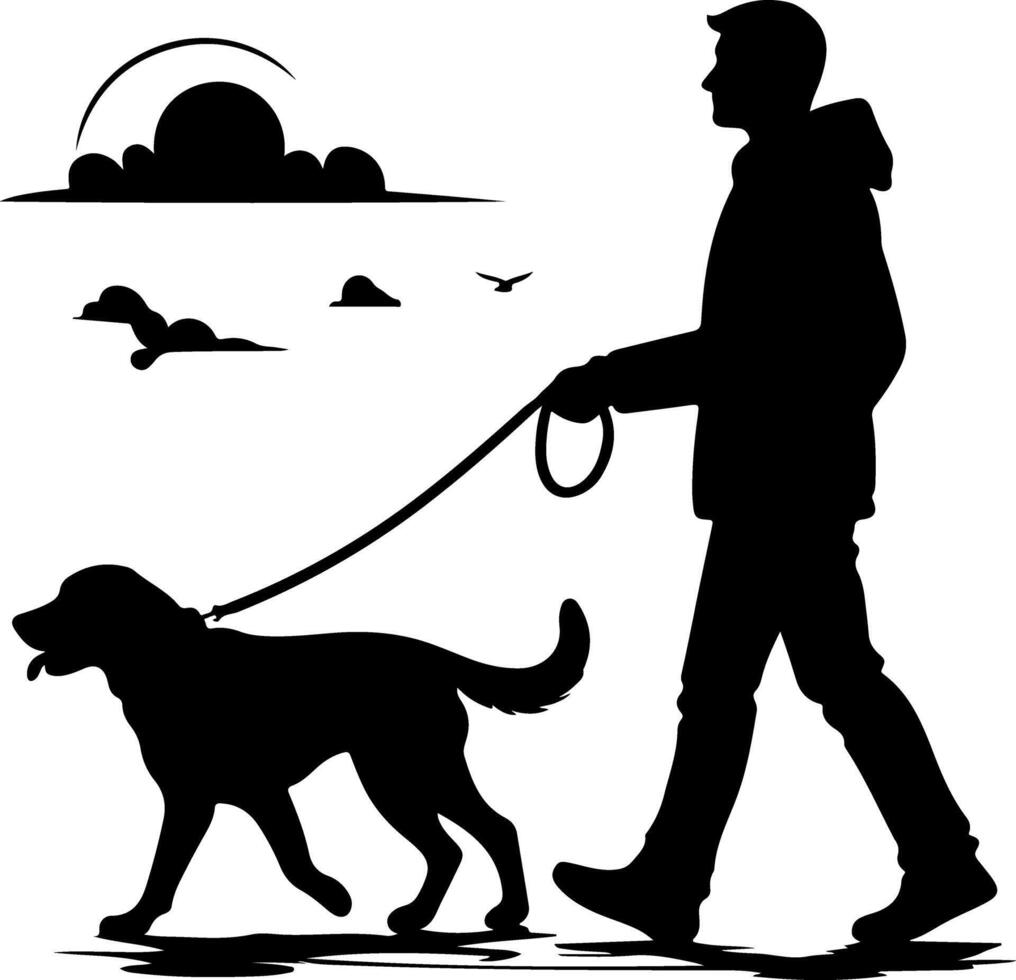 Person silhouette with dog in black vector