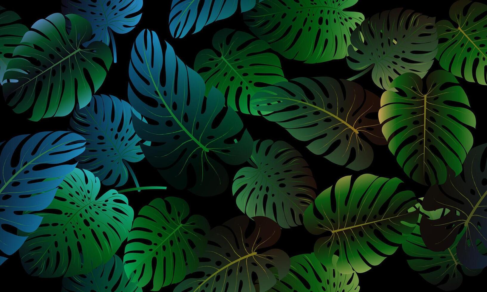 Seamless pattern with luxury color tropical leaves. Realistic botanical illustration. Hawaiian dark background. artistic wallpaper. vector