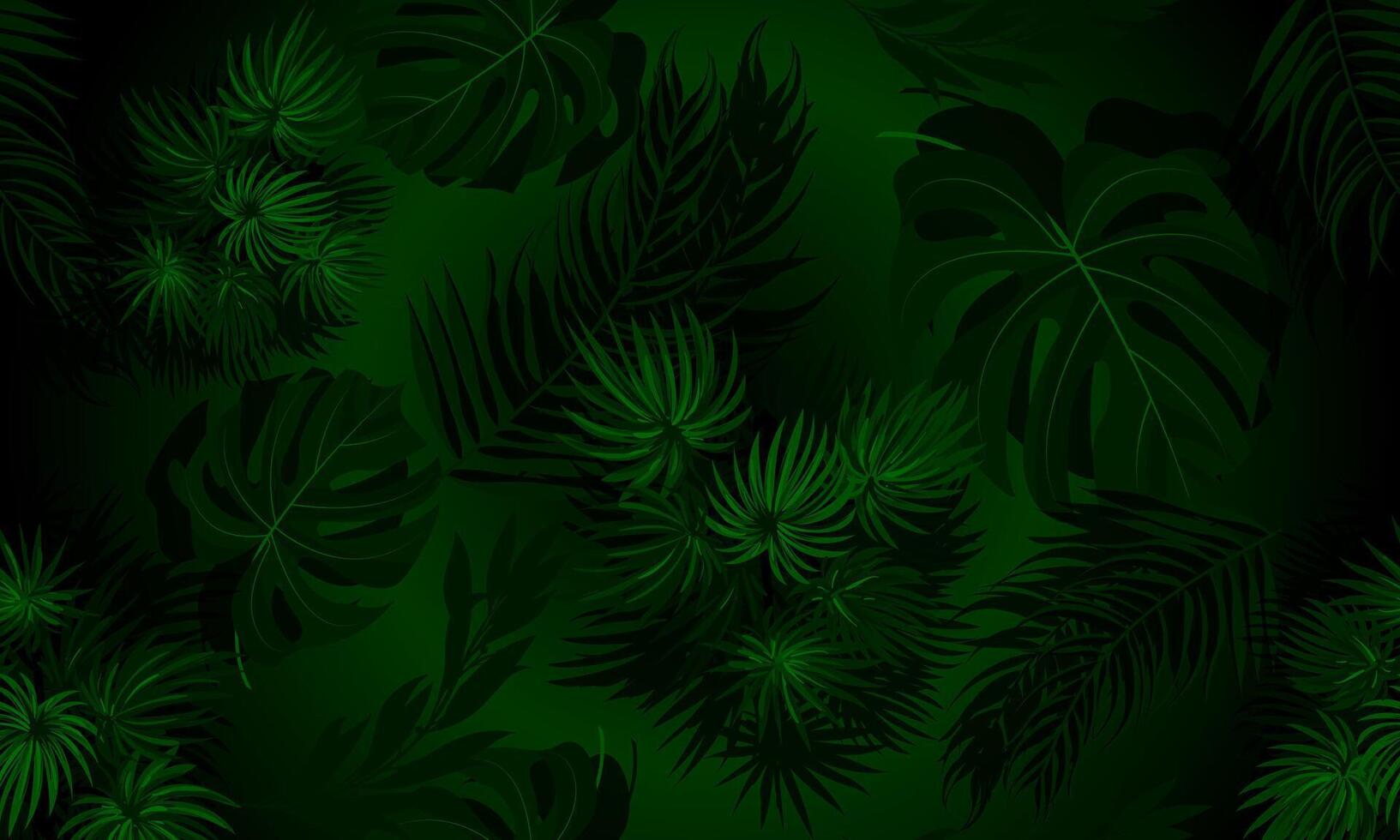 Hawaiian seamless pattern with tropical leaves in realistic style. botanical illustration on dark green background. vector