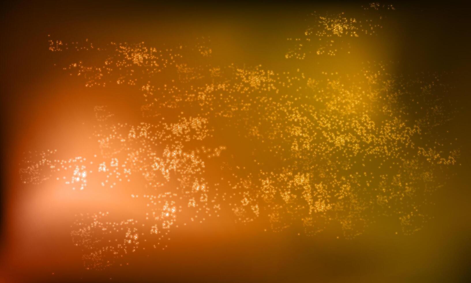 Orange glitter splash, shiny star dust explosion, shimmer spray effect, festive holiday particles isolated on a dark background. vector