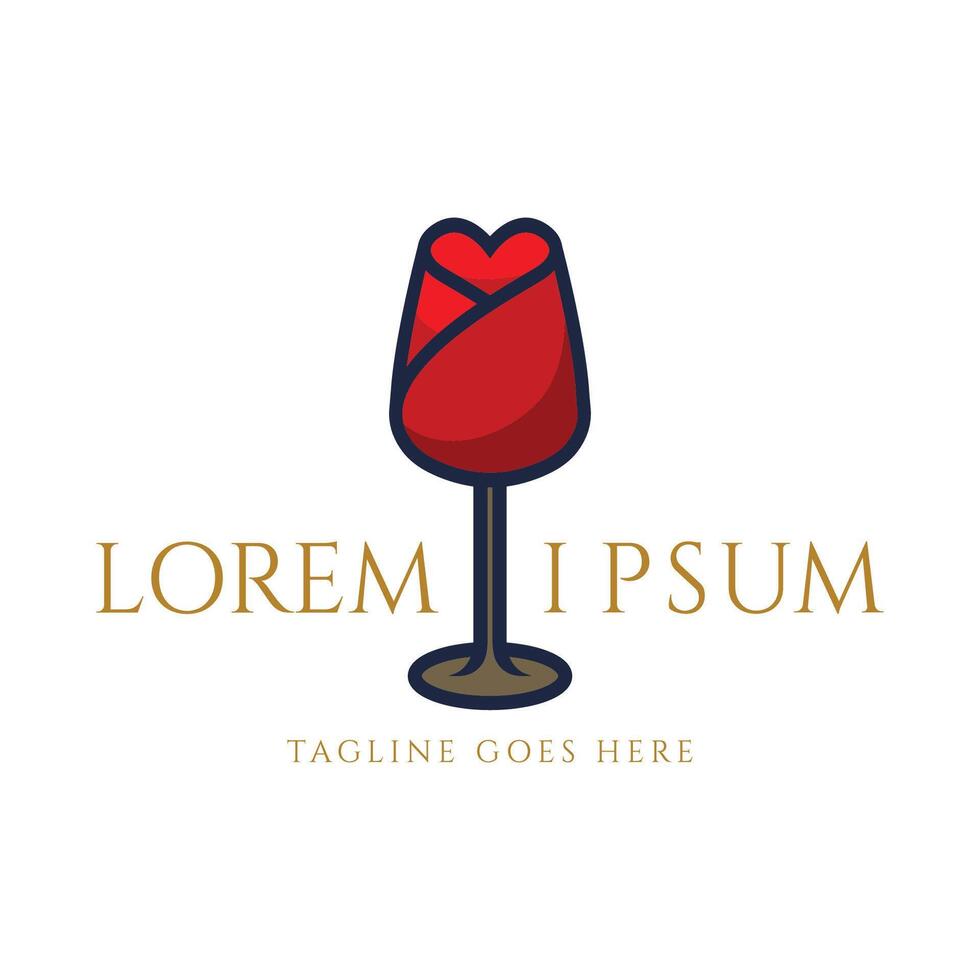 Wineglass Goblet Wine Drink Glass with Red Rose Flower Icon Symbol Illustration Design vector