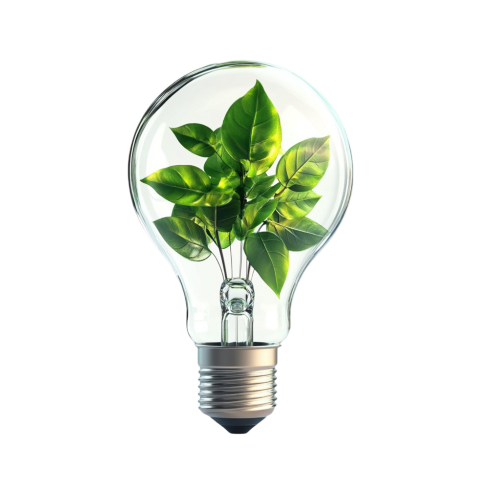 Green Plant in Light Bulb AI-Generative png