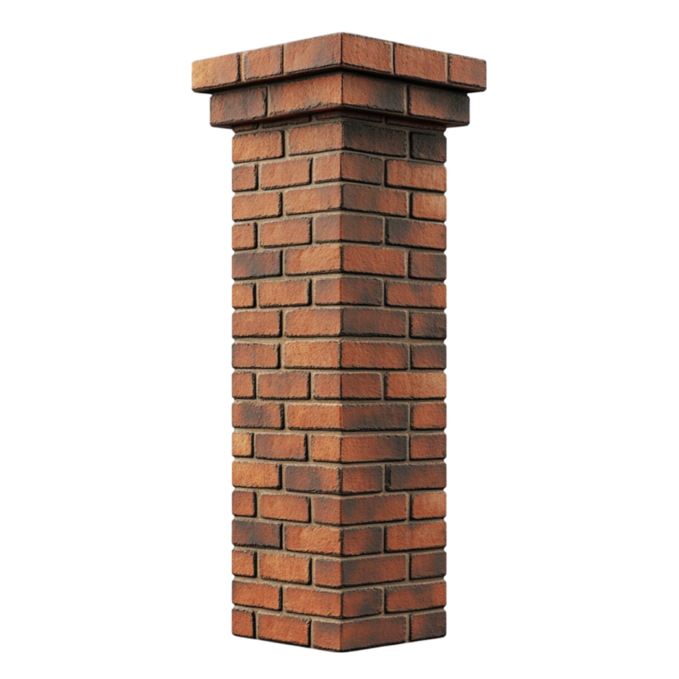 Brick Column with Brown Concrete Blocks AI-Generative png