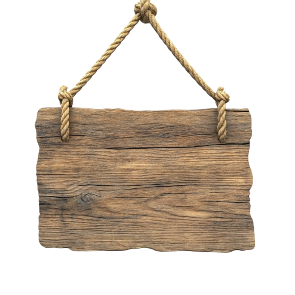 Hanging Wooden Sign with Rope AI-Generative png