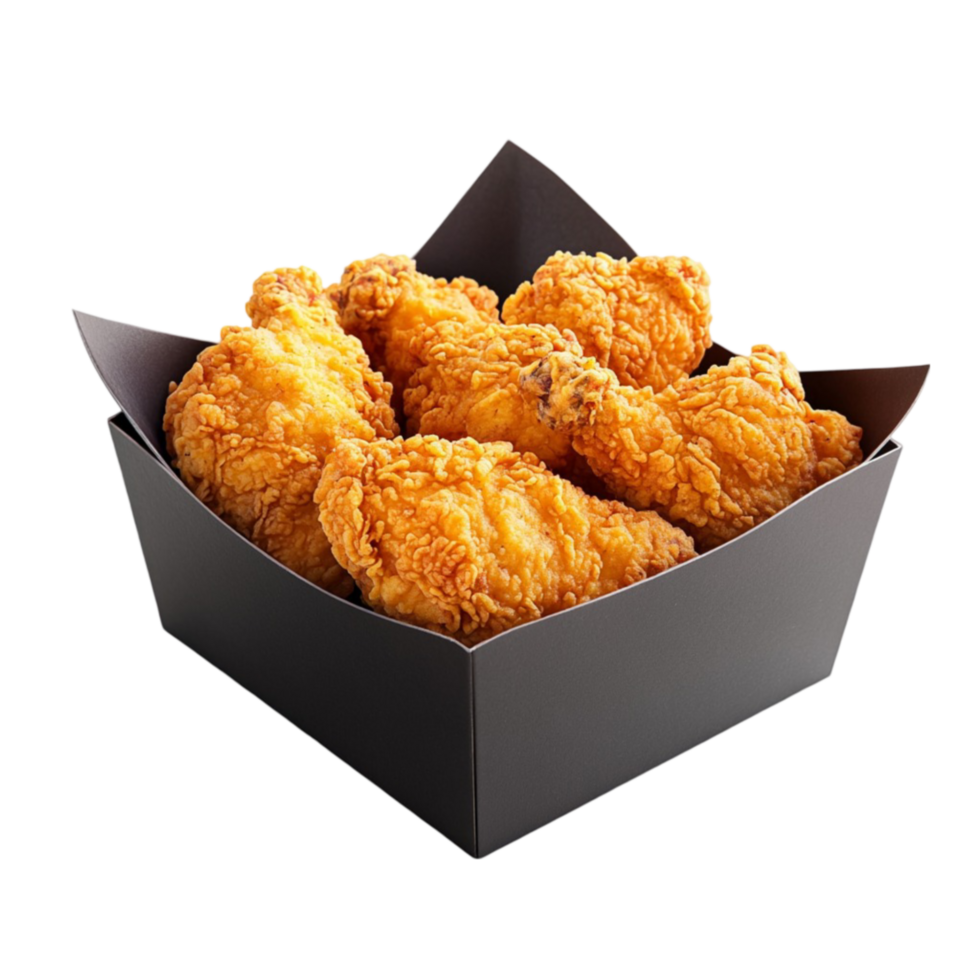 Deep Fried Chicken in Black Paper Box AI-Generative png
