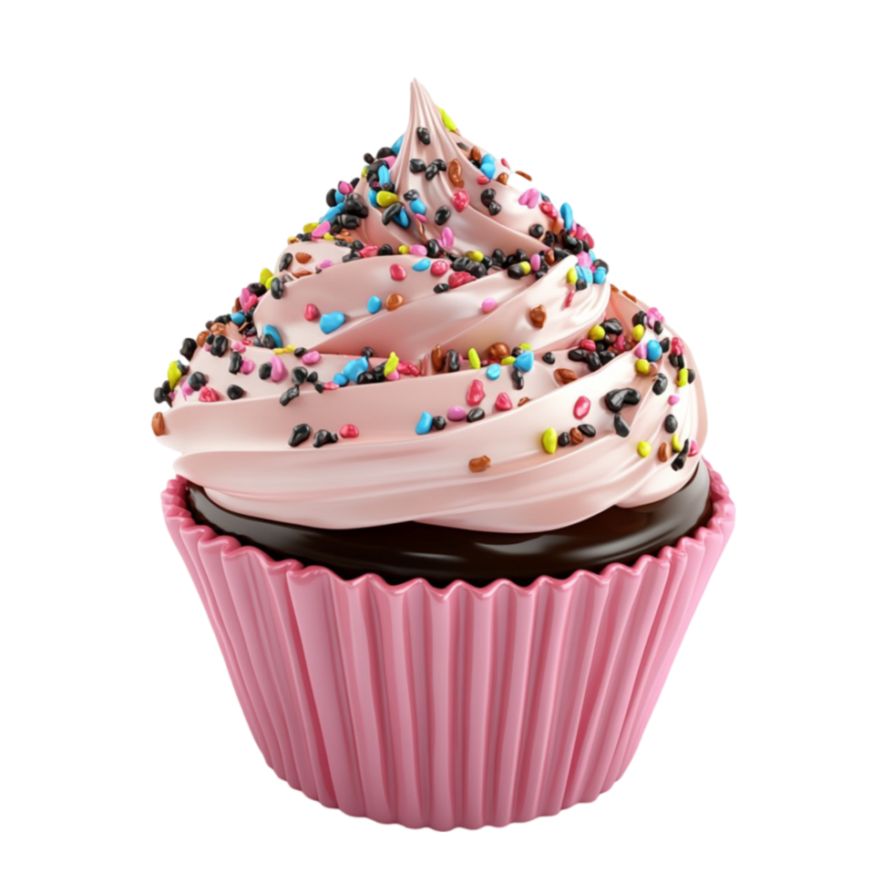 Pink Frosted Cupcake with Sprinkles AI-Generative png