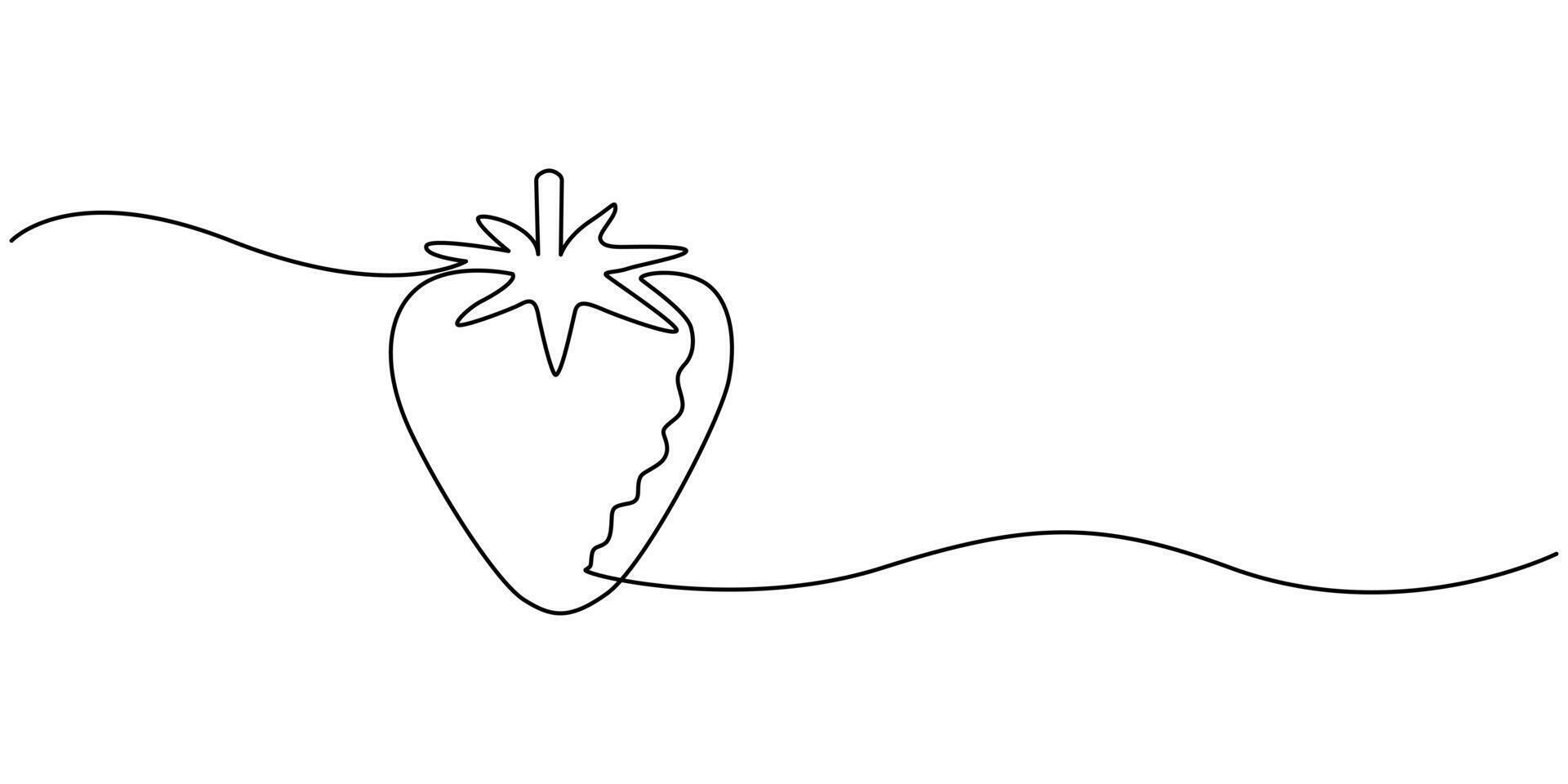Single continuous line drawing of organic strawberry for fruit icon fresh berries fruitage concept vector