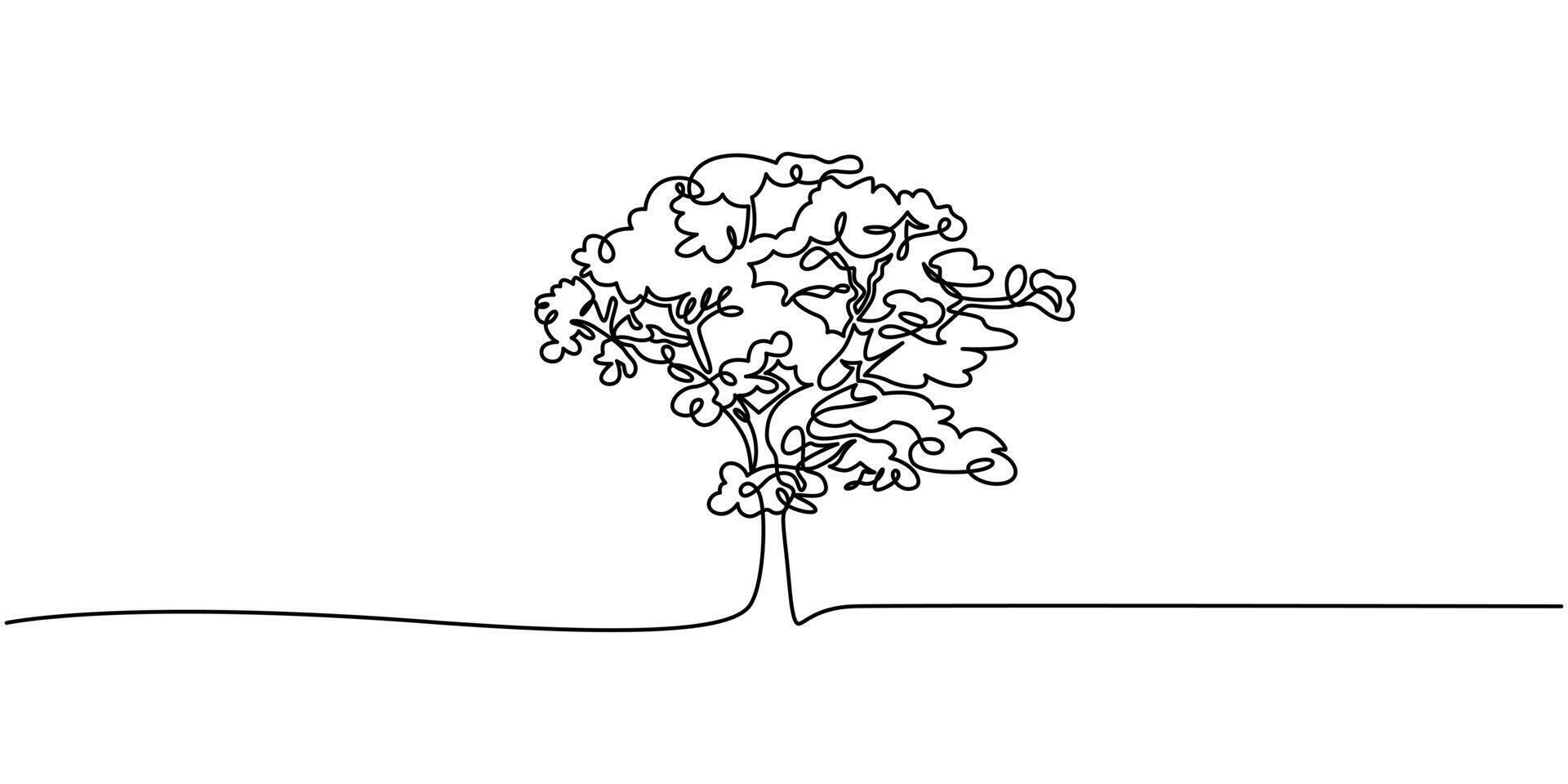 Continuous line drawing of tree on white background illustration vector
