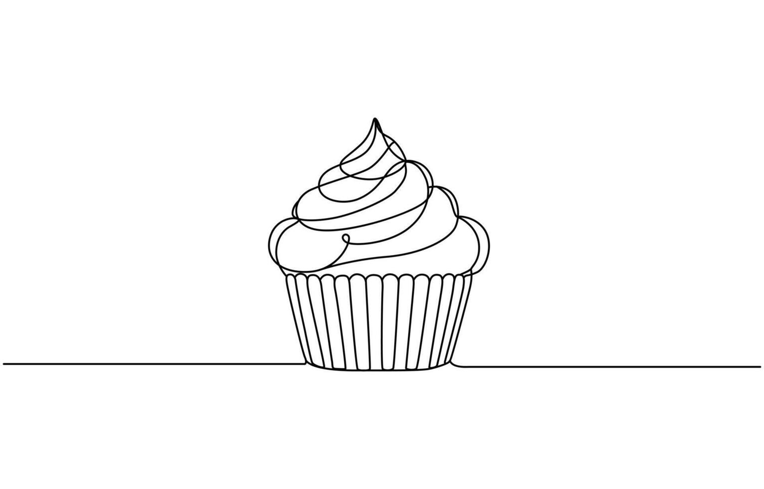 Cupcake continuous line art, Continuous Line Drawing Of Cup Cake, One Line Of Muffin Cake vector