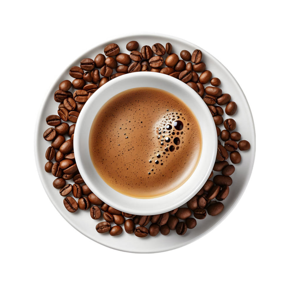 Coffee cup and beans on transparent background png