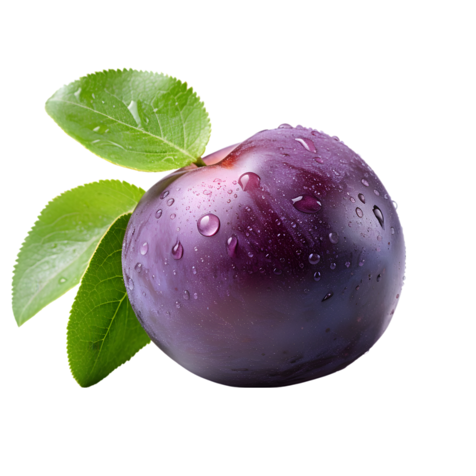 Fresh plums with water drops on transparent background png