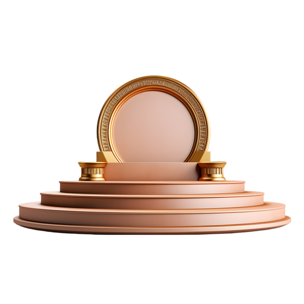 Round podium with gold frame on transparent background png