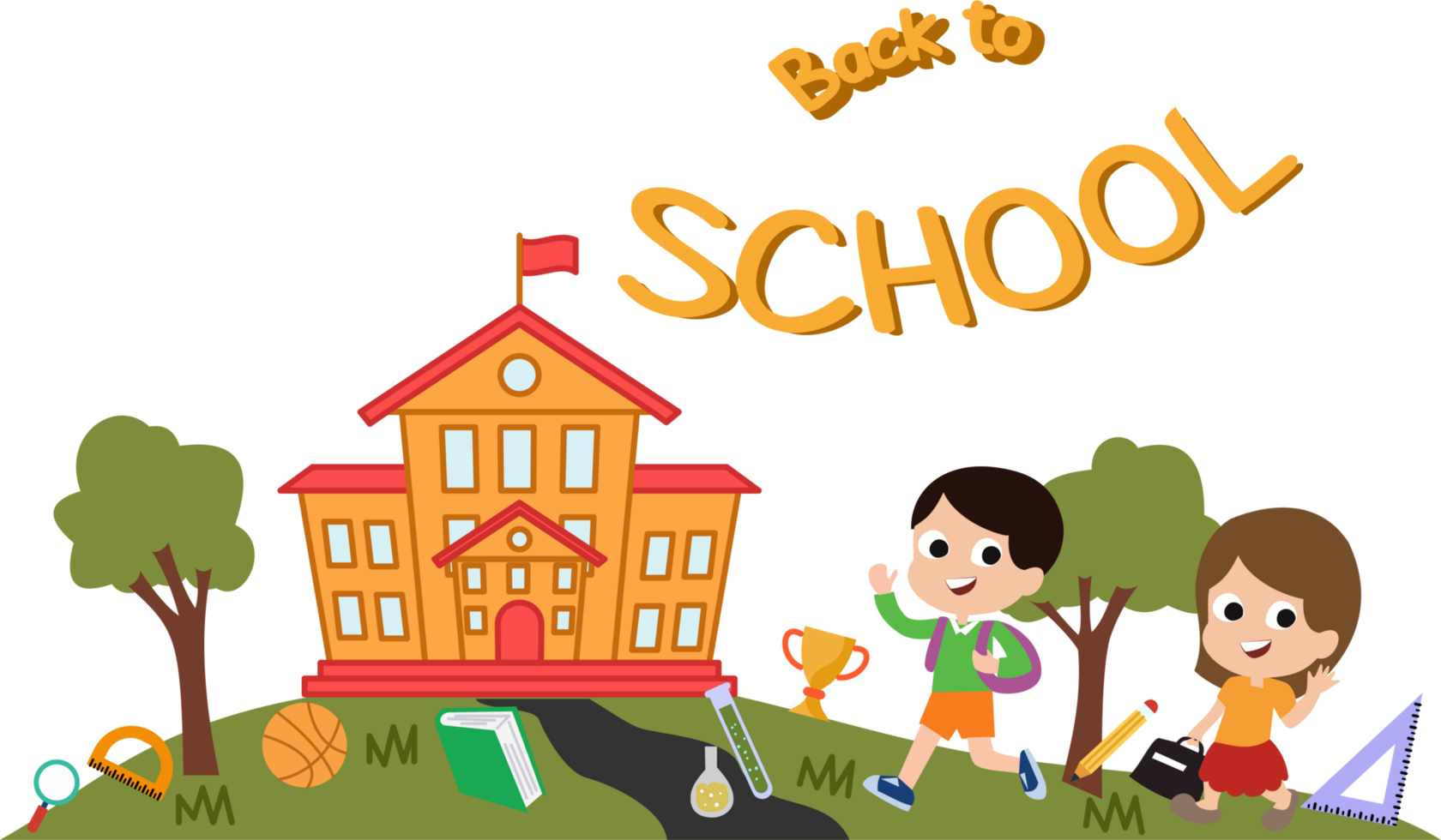 back to school background with illustration of kids go to school png