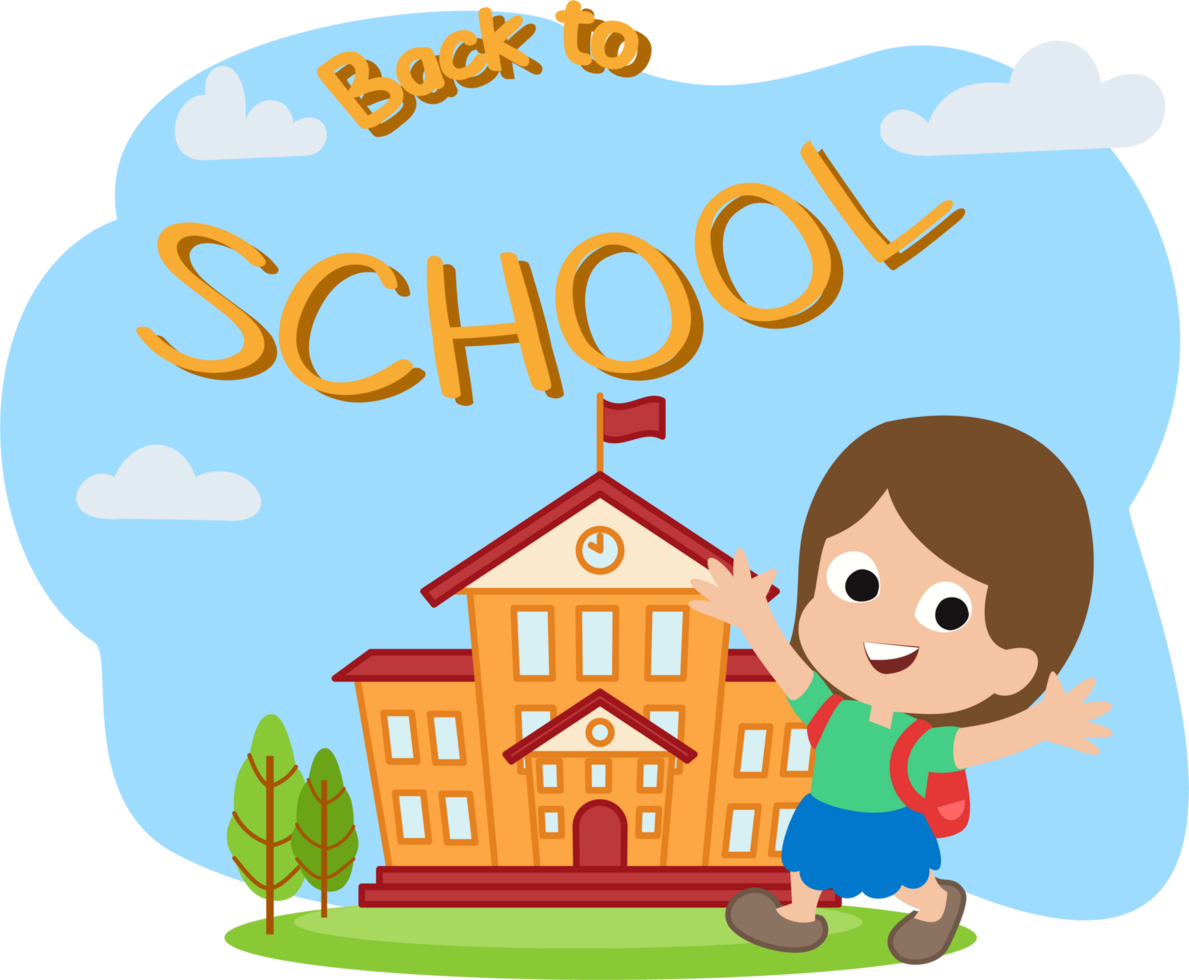 back to school background with illustration of little girl happy student png