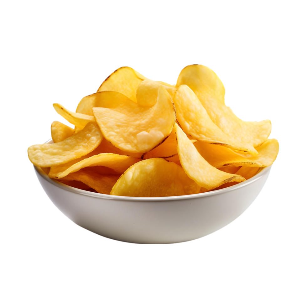 Potato chips in bowl on transparent background png