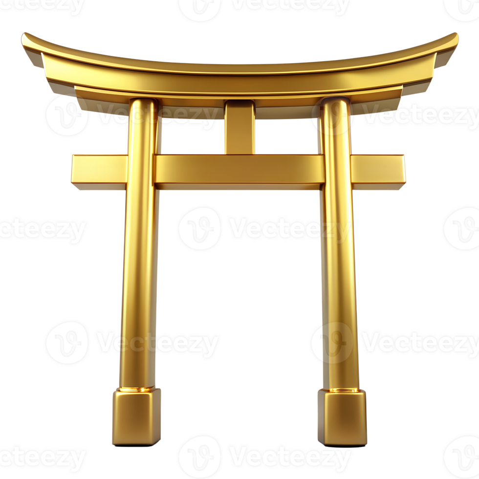 metalic shinto torii gateway symbol made of gold isolated on transparent background. High quality illustration png