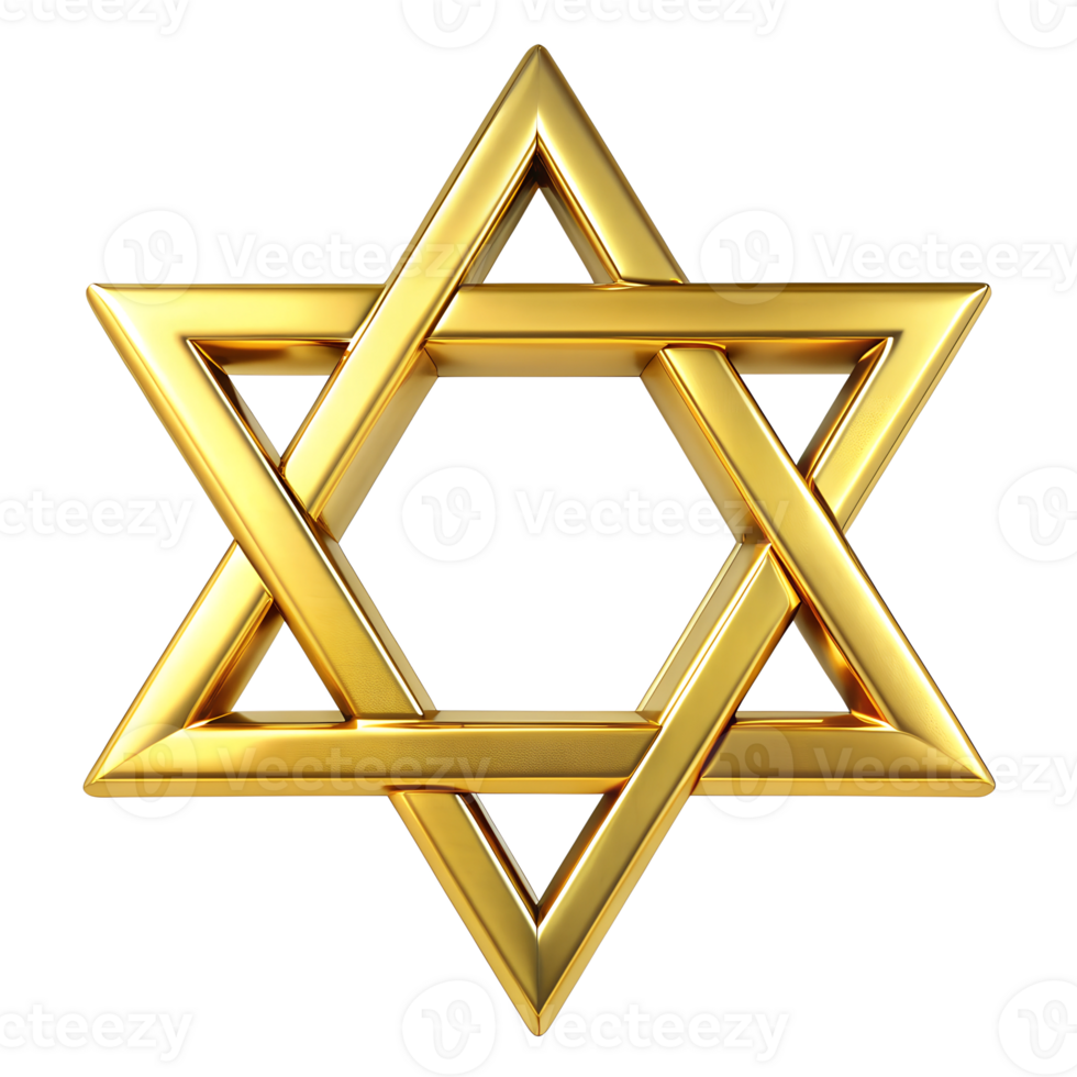 metalic star of david. Magendavid made of gold isolated on transparent background. High quality illustration png