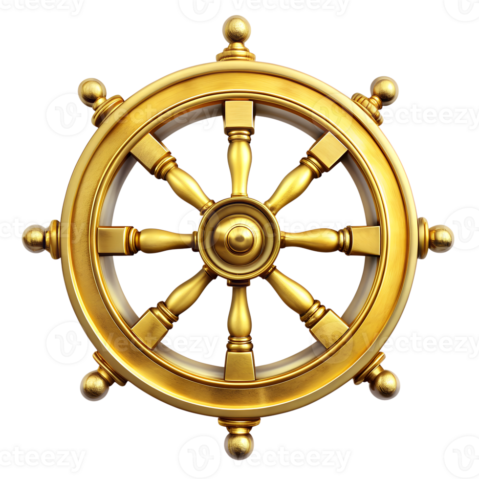 metalic wheel of dharma made of gold isolated on transparent background. High quality illustration png