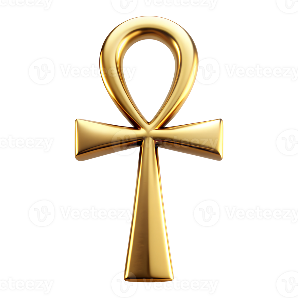 ankh ancient Egyptian symbol made of gold isolated on transparent background. symbol which symbolizes physical life, eternal life, immortality, death, and reincarnation. High quality illustration png