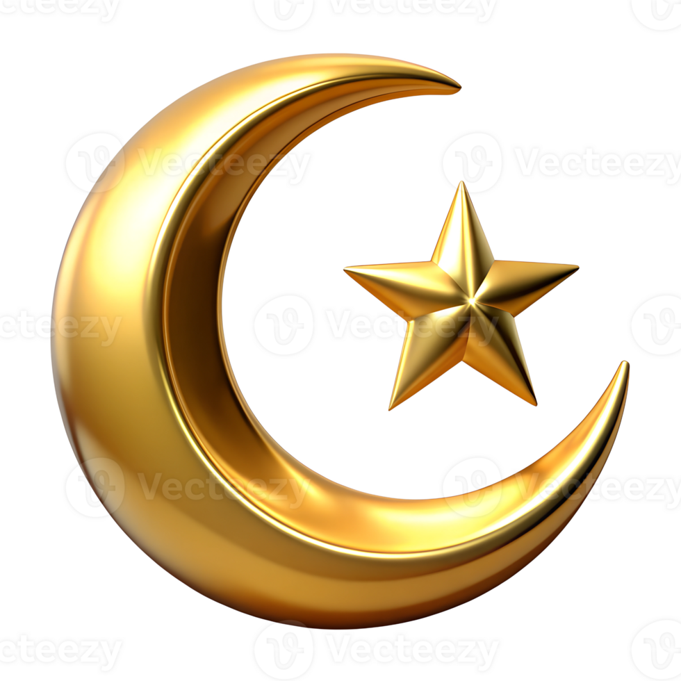 metalic islamic crescent made of gold isolated on transparent background. High quality illustration png
