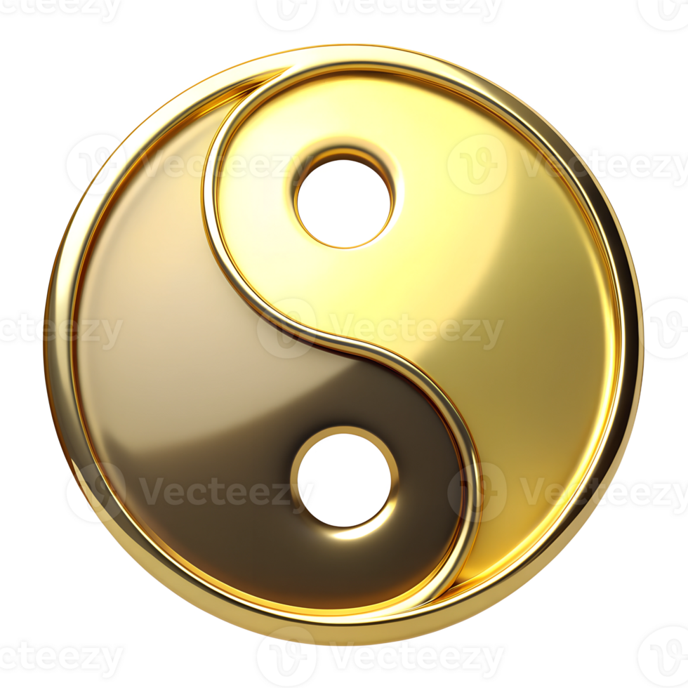 yin yang symbol of Taoism made of gold isolated on transparent background. High quality illustration png