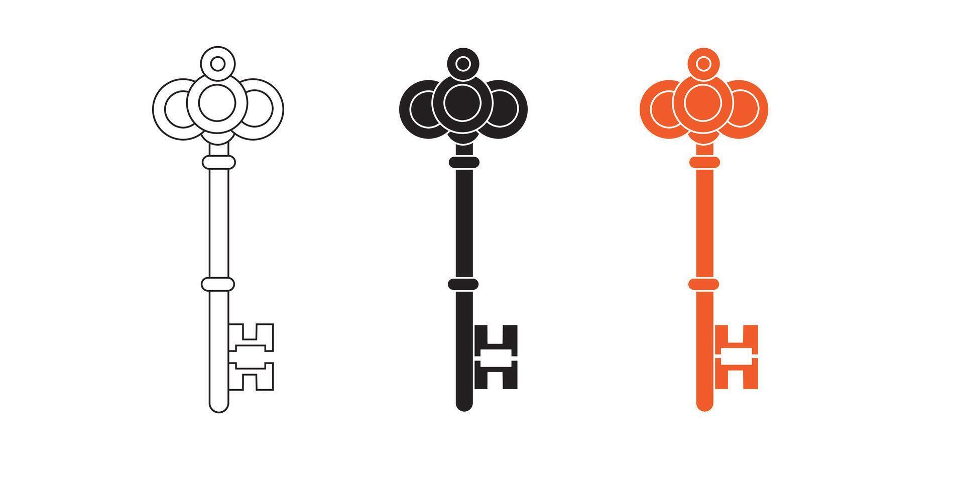 Vintage key black silhouette design, security metal collection vector