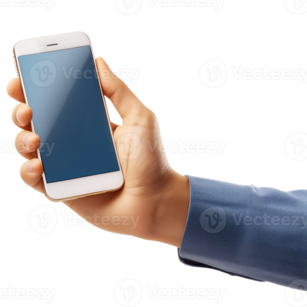 Hand holding mobile chat png