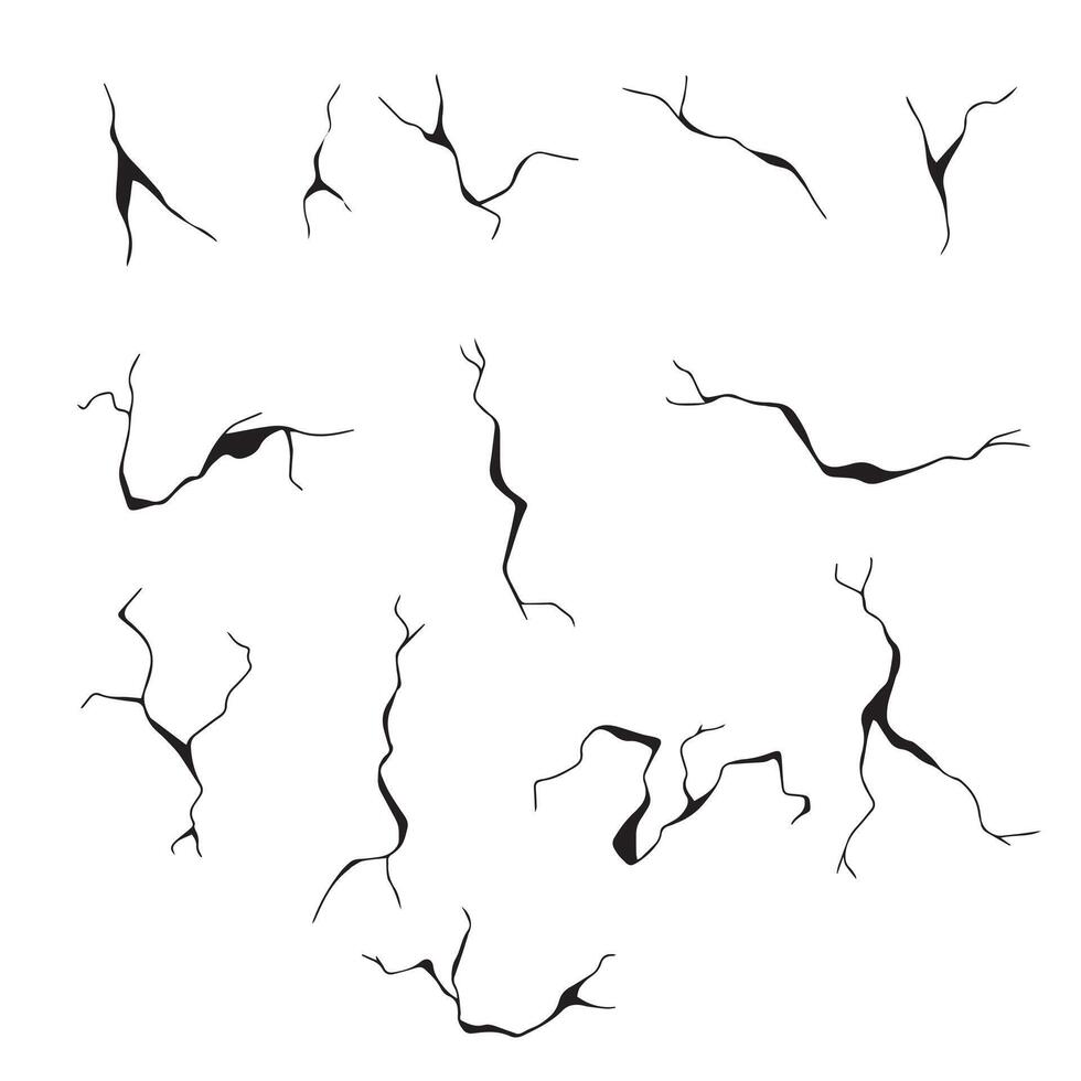 Hand drawn cracked wall, ground, glass in cartoon doodle style illustration vector