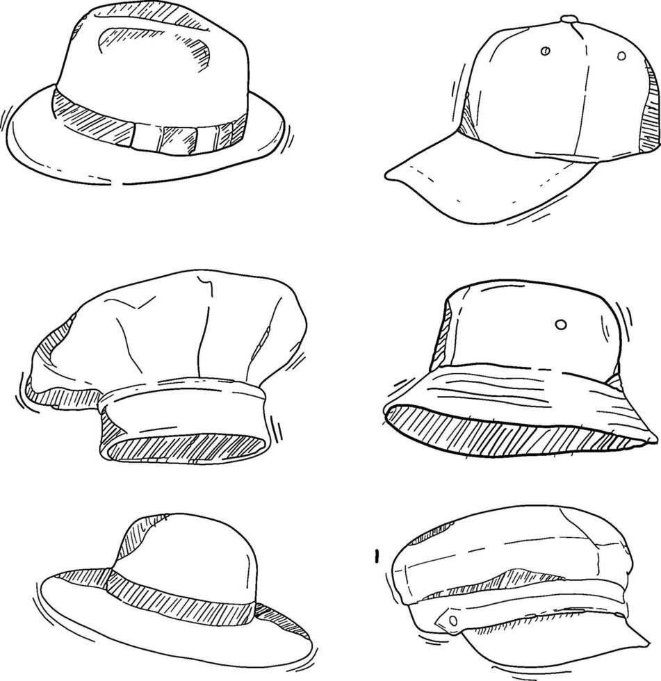 Set of Hat doodle illustration. Isolated on white background vector