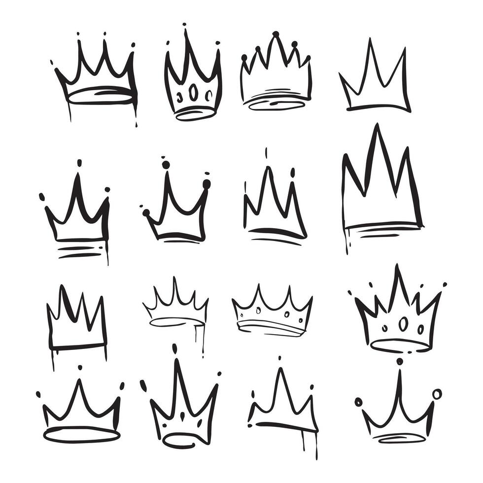 Set of Crown doodle icon with hand drawn style vector