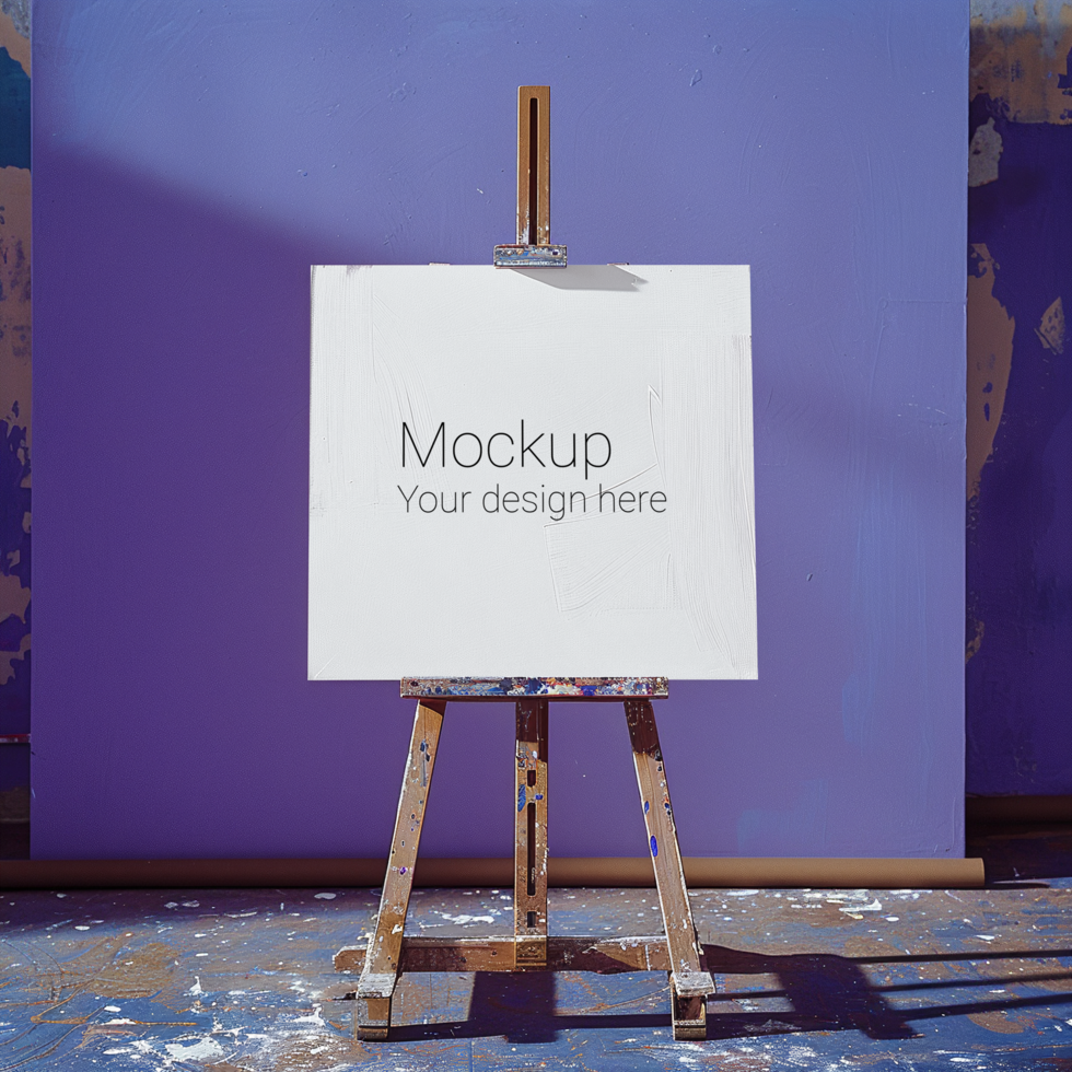 Mockup of a canvas on an easel in a studio psd