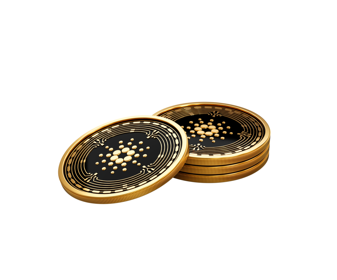 3d Stack Of Golden Cryptocurrency Cardano Rounded Coins Stack 3d Illustration png