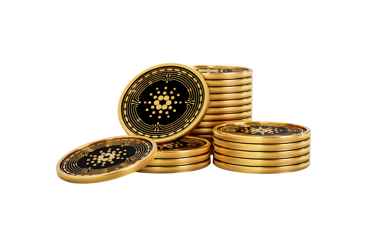 3d Stack Of Golden Cryptocurrency Cardano Rounded Coins Stack 3d Illustration png