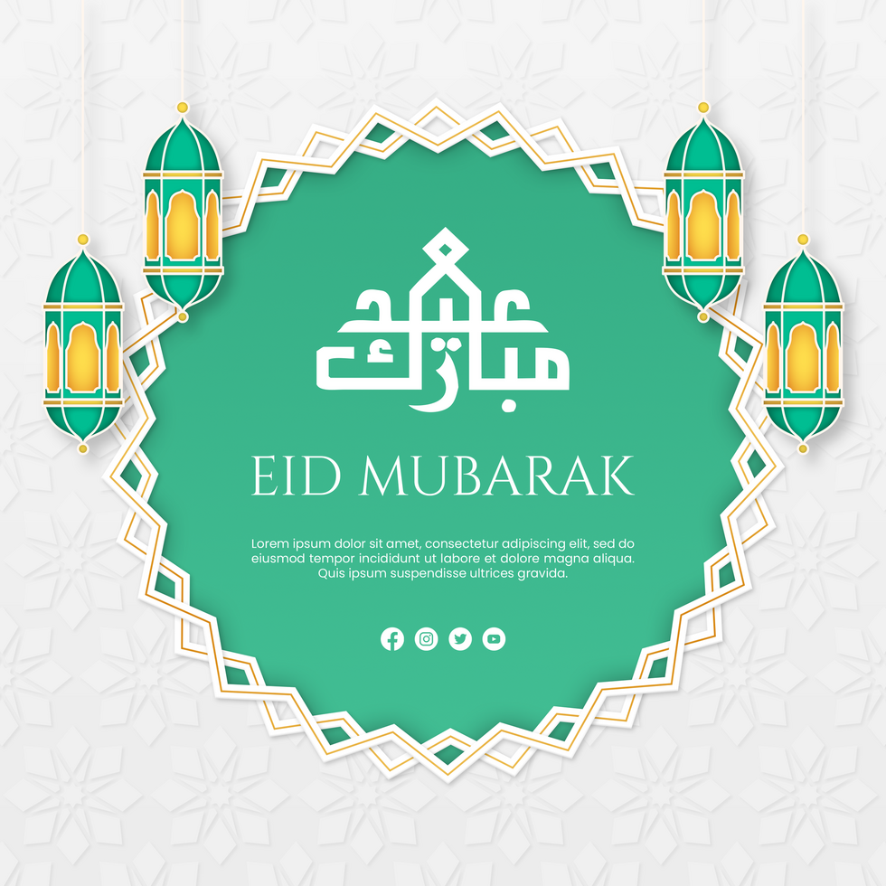 Eid Mubarak Greeting Postcard Design Minimalist Template psd