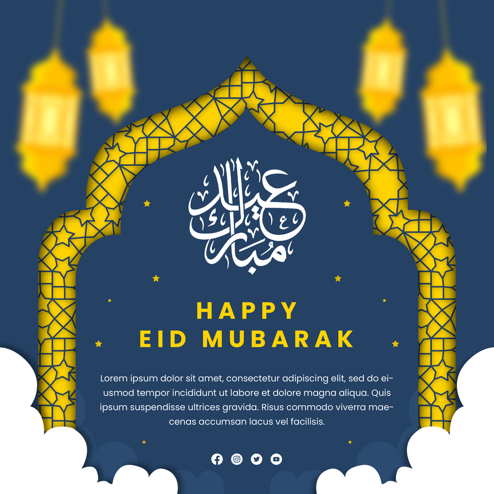 Happy Eid Mubarak Greeting Postcard Design Template psd