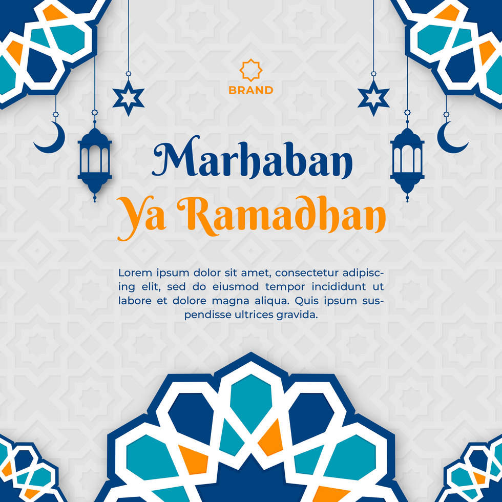 Marhaban Ya Ramadan Greeting Post Card Design MInimalist Template psd