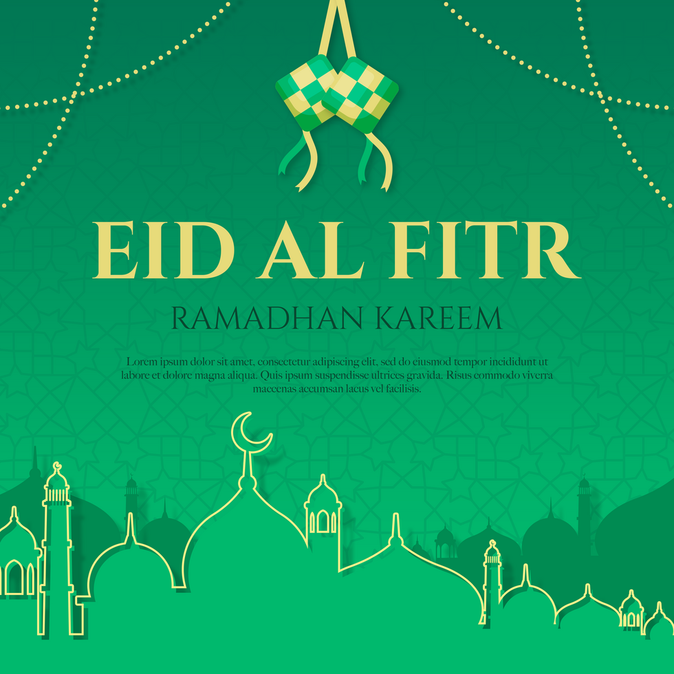 Eid Al fitr Greeting Postcard Minimalist Green Theme Template Design psd