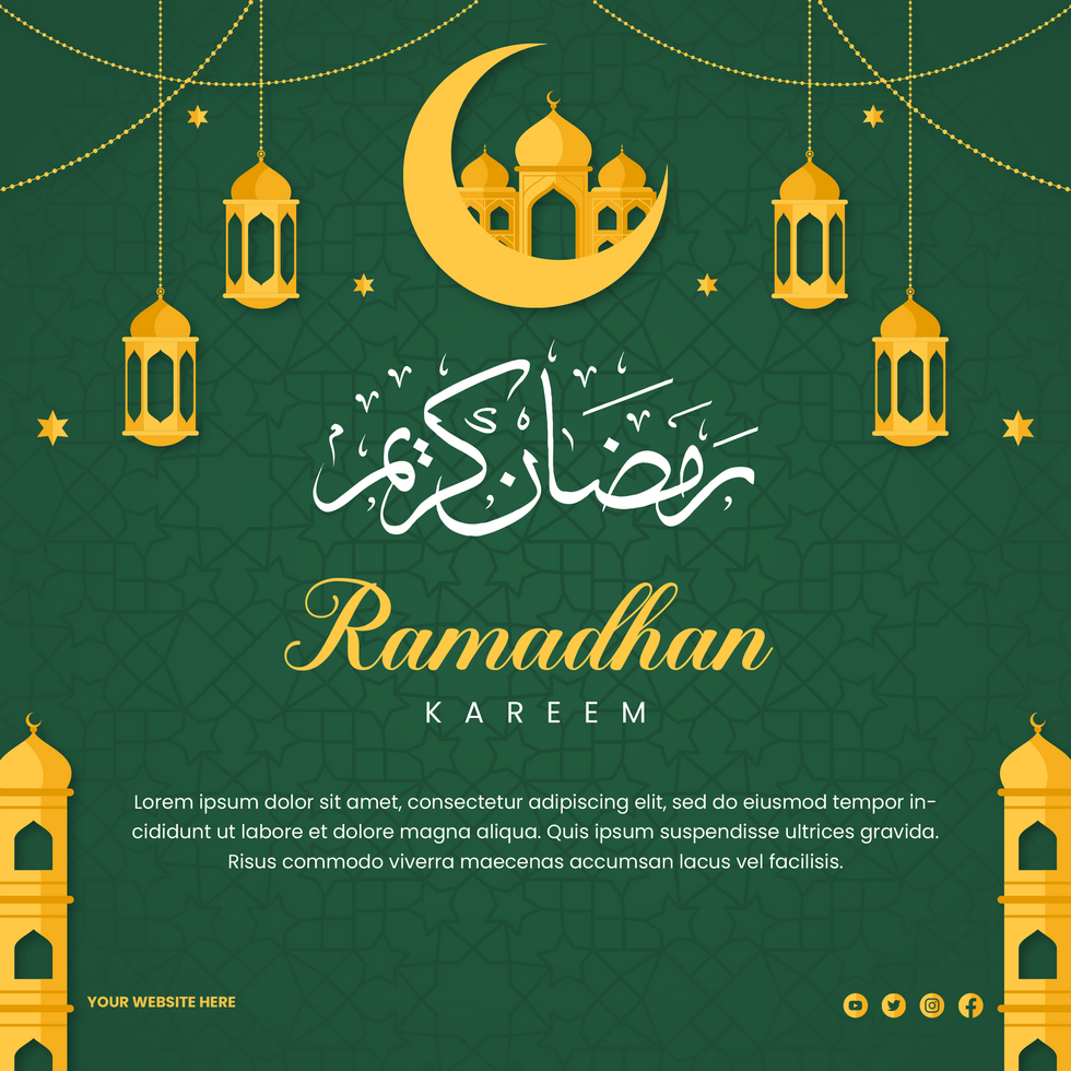 Ramadan Kareem Green Theme Minimalist Design Greeting Postcard psd
